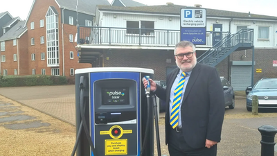 Image courtesy of Bedford Borough Council Mayor Dave Hodgson at EV Charging point