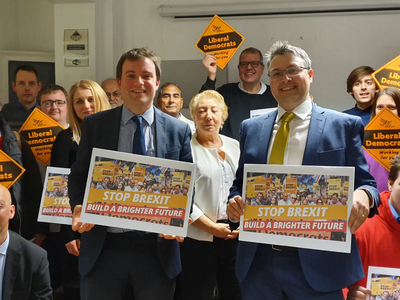Henry Vann, Daniel Norton and Liberal Democrat supporters at the North Bedfordshire launch of the party's manifesto