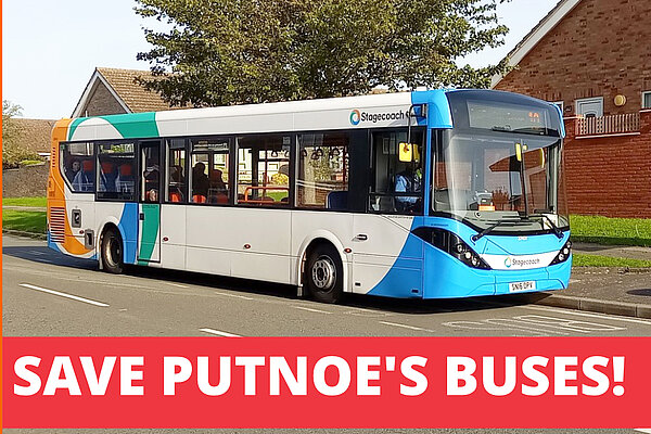 Bus with words save putnoes buses