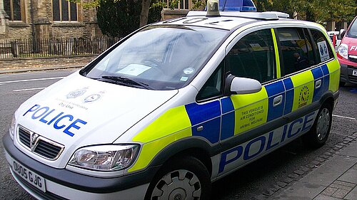 Police car sitting in St Pauls Square Bedford