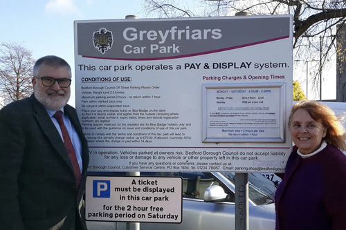 Mayor Dave Hodgson and Linda Jack at Riverside Car Park
