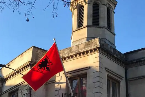 Albania Flag flying at the Old Town Hall