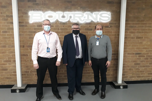 Mayor Dave Hodgson's visit to Bourns - left to right: Darryl Hunter (Operations Manager), Mayor Dave Hodgson, Daniel Picado (Semiconductors Director)