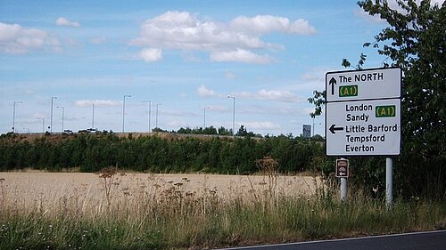 Road sign showing Tempsford and Little Barford