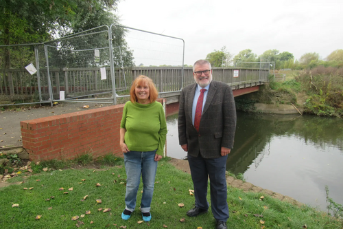 Mayor Dave Hodgson and Linda Jack at Kempston Mill Bridge