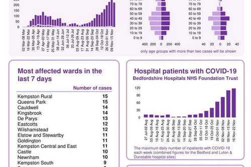 Bedford Borough coronavirus figures infographic published 26 November 2020