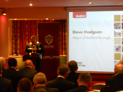 Mayor Dave Hodgson Giving a Presentation to Businesses on the Bedford River Festival 2012